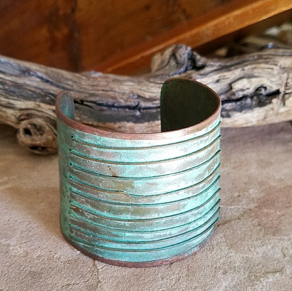 Handmade Jewelry - Handmade Wide Copper Patina Tapered Cuff Bracelet
